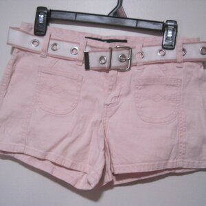 Vintage Mudd Pink Denim Jean Mini Hot Shorts Mid Rise Women's Size 7 with Belt